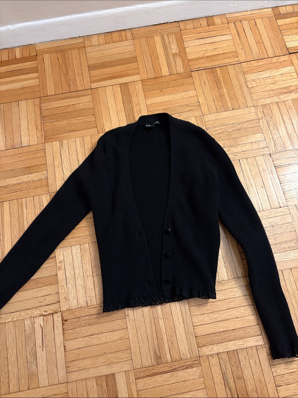 For Love & Lemons Black Ribbed Button-Front Cardigan